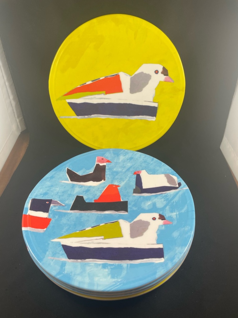 Five West Elm Nautical Bird Themed Melamine Plates